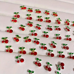 10pcs Cherry Alloy Metal Nail Art Charms with Rhinestone Crystal
