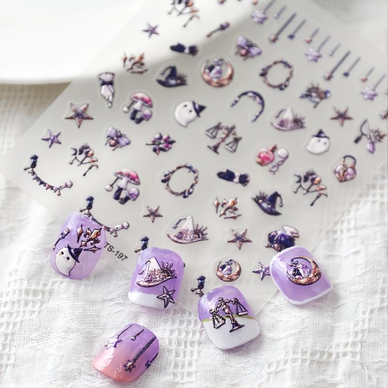5D Halloween Nail Art Stickers Ghost Witch Decals Self Adhesive Nail Decor