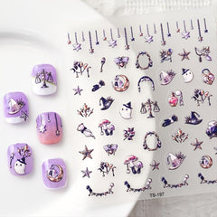 5D Halloween Nail Art Stickers Ghost Witch Decals Self Adhesive Nail Decor