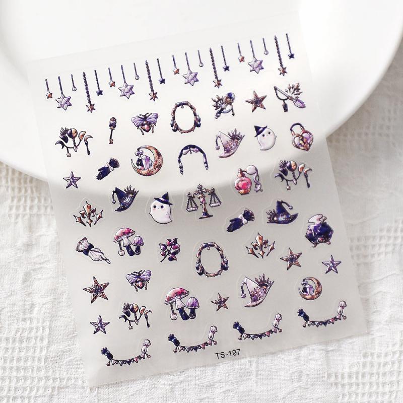 5D Halloween Nail Art Stickers Ghost Witch Decals Self Adhesive Nail Decor