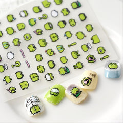 5D Embossed Frog Nail Stickers Green Nail Decal Self Adhesive