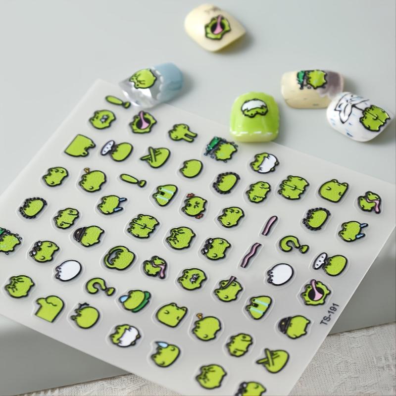 5D Embossed Frog Nail Stickers Green Nail Decal Self Adhesive