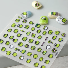 5D Embossed Frog Nail Stickers Green Nail Decal Self Adhesive