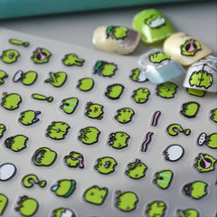 5D Embossed Frog Nail Stickers Green Nail Decal Self Adhesive