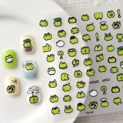 5D Embossed Frog Nail Stickers Green Nail Decal Self Adhesive