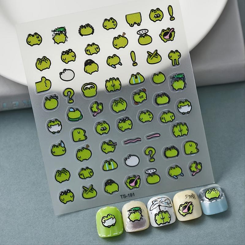 5D Embossed Frog Nail Stickers Green Nail Decal Self Adhesive