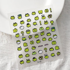 5D Embossed Frog Nail Stickers Green Nail Decal Self Adhesive