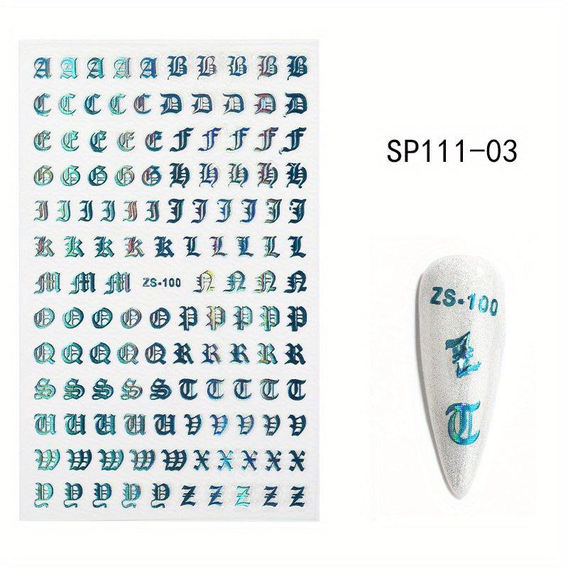 Holographic 3D Letter Nail Art Stickers for Manicure Decorations