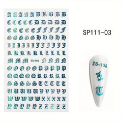 Holographic 3D Letter Nail Art Stickers for Manicure Decorations