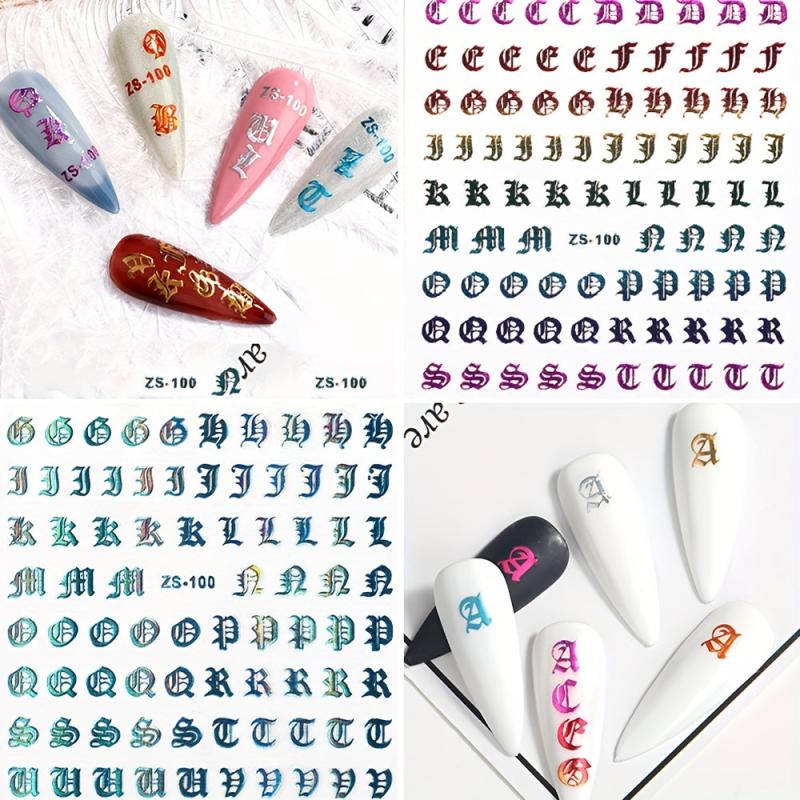 Holographic 3D Letter Nail Art Stickers for Manicure Decorations