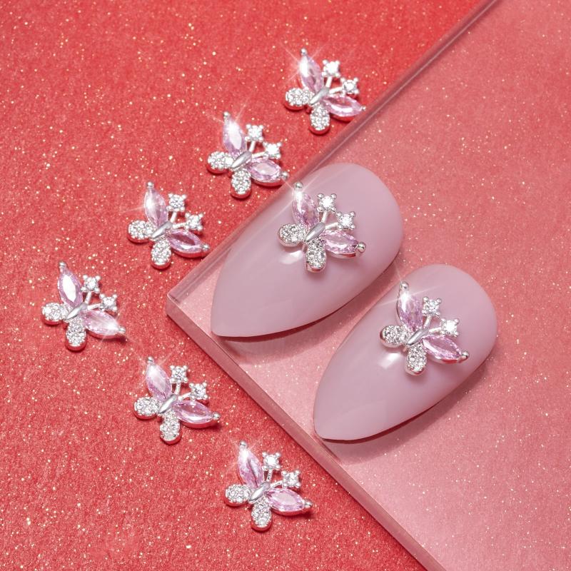 3D Butterfly Nail Art Charms Glitter Nail Decals Rhinestones Crystal Studs