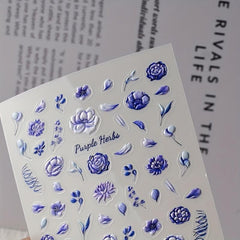 5D Summer Nail Art Stickers Flower Leaves Butterfly Self Adhesive Decals