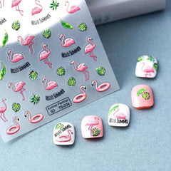5D Summer Nail Art Stickers Flower Leaves Butterfly Self Adhesive Decals