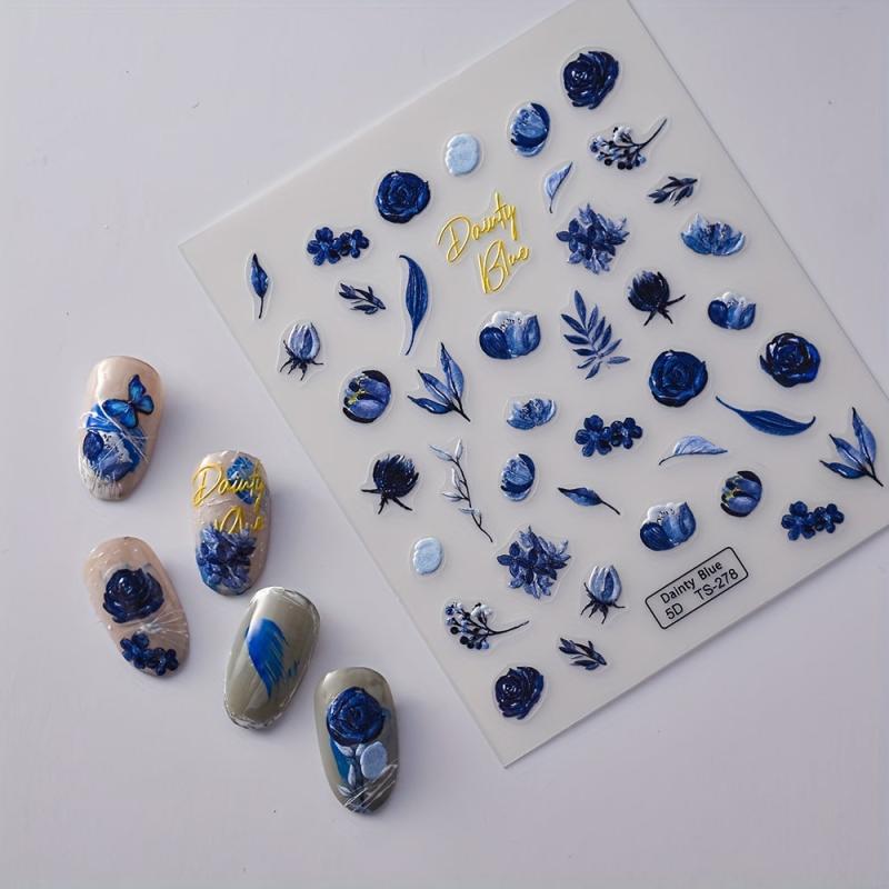 5D Embossed Flower Nail Art Stickers Self Adhesive Decals for DIY or Salons
