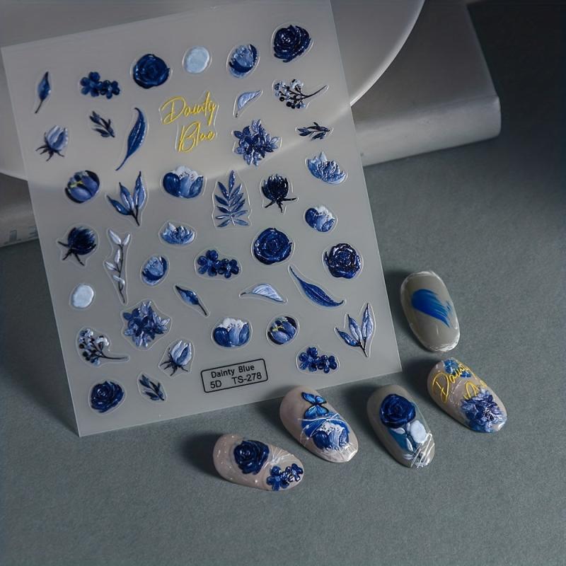 5D Embossed Flower Nail Art Stickers Self Adhesive Decals for DIY or Salons