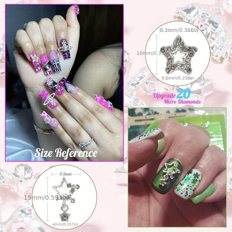 20pcs Star Nail Art Charms With Rhinestones 3D Pendant Nail Gem Accessories