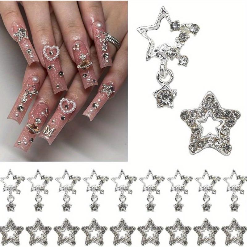 20pcs Star Nail Art Charms With Rhinestones 3D Pendant Nail Gem Accessories