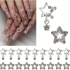 20pcs Star Nail Art Charms With Rhinestones 3D Pendant Nail Gem Accessories