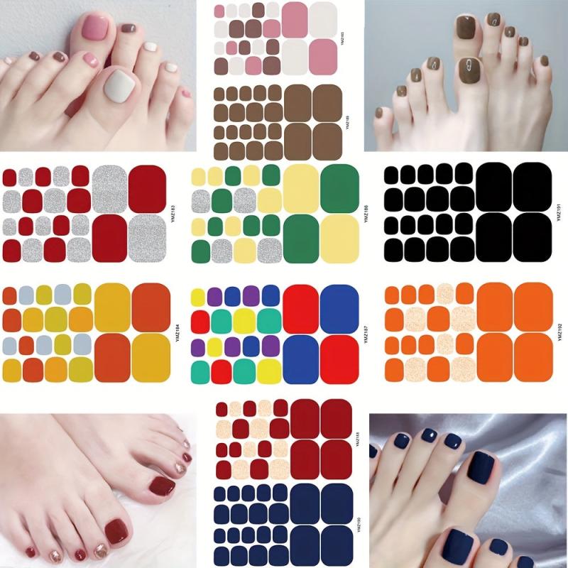 Waterproof Toenail Stickers Full Wraps Solid Toenail Polish Strips