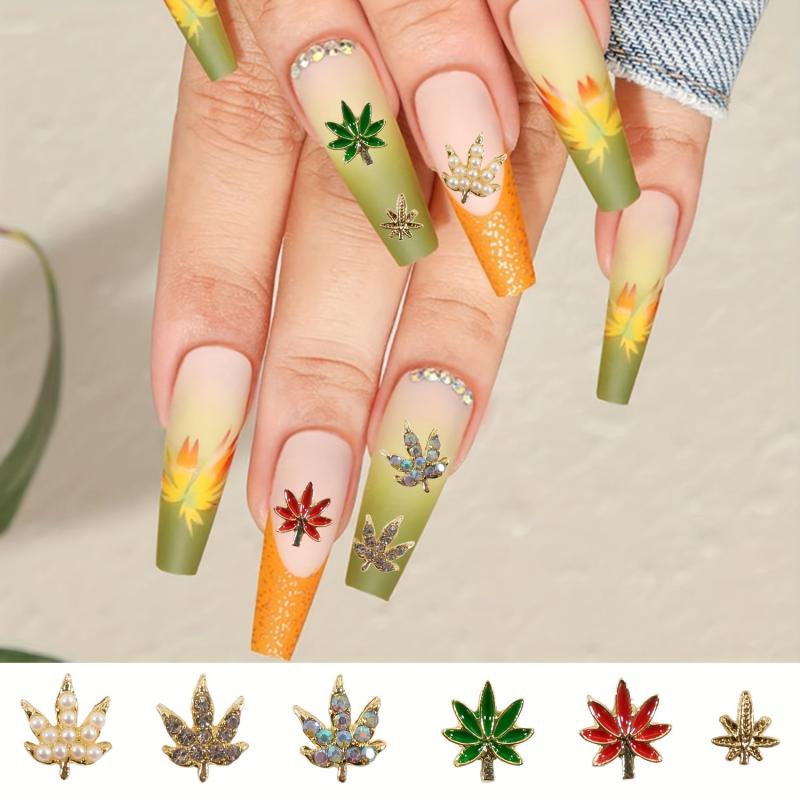 24pcs Box 3D Maple Leaf Nail Charms with Rhinestones for Fall Nail Art