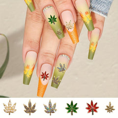 24pcs Box 3D Maple Leaf Nail Charms with Rhinestones for Fall Nail Art