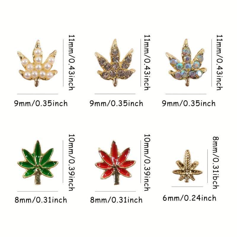 24pcs Box 3D Maple Leaf Nail Charms with Rhinestones for Fall Nail Art