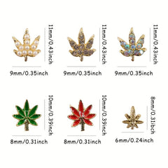 24pcs Box 3D Maple Leaf Nail Charms with Rhinestones for Fall Nail Art