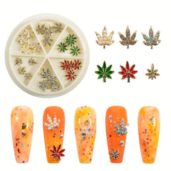 24pcs Box 3D Maple Leaf Nail Charms with Rhinestones for Fall Nail Art