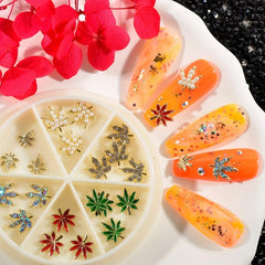 24pcs Box 3D Maple Leaf Nail Charms with Rhinestones for Fall Nail Art