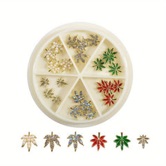 24pcs Box 3D Maple Leaf Nail Charms with Rhinestones for Fall Nail Art