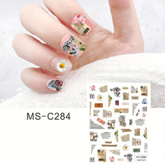 Vintage Letters Flower Nail Art Stickers