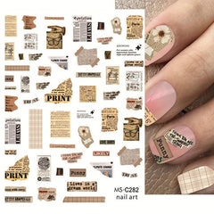 Vintage Letters Flower Nail Art Stickers