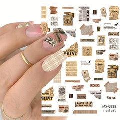 Vintage Letters Flower Nail Art Stickers