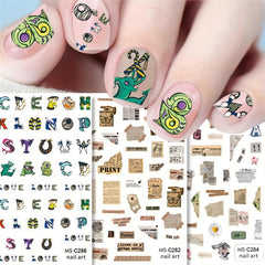Vintage Letters Flower Nail Art Stickers