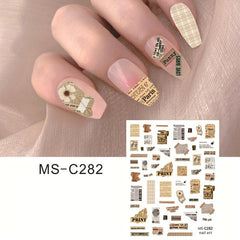 Vintage Letters Flower Nail Art Stickers
