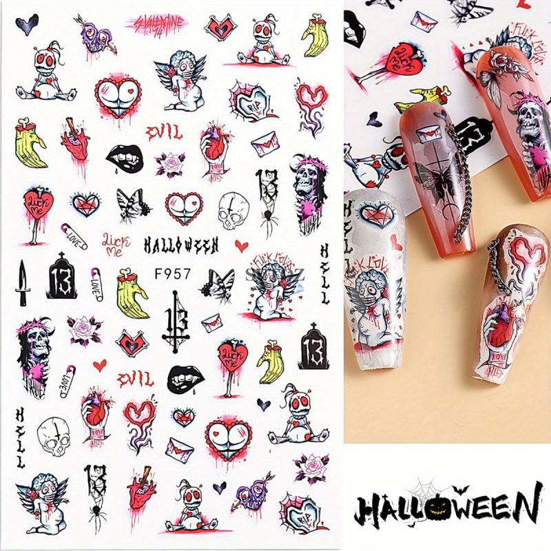 3pcs 3D Halloween Nail Art Stickers Self Adhesive Decals For DIY Or Nail Salons