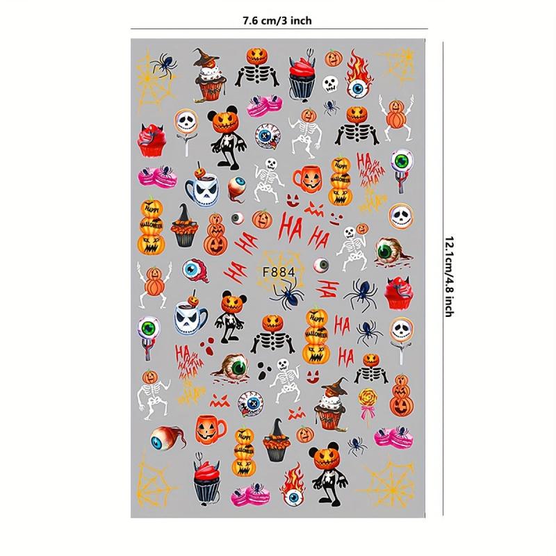 3pcs 3D Halloween Nail Art Stickers Self Adhesive Decals For DIY Or Nail Salons
