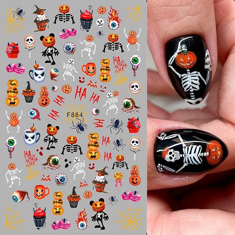 3pcs 3D Halloween Nail Art Stickers Self Adhesive Decals For DIY Or Nail Salons