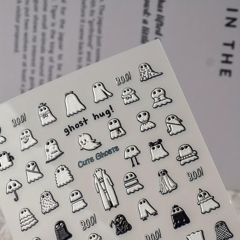 5D Embossed Halloween Nail Art Stickers - Ghost Design - 10 Sheets