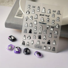 5D Embossed Halloween Nail Art Stickers - Ghost Design - 10 Sheets