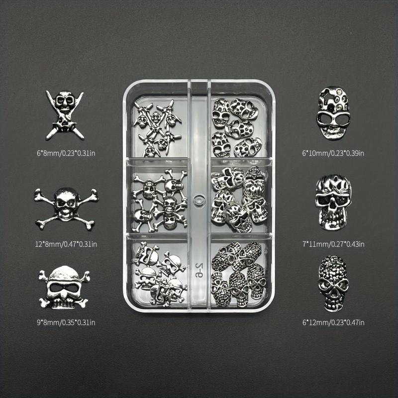 30Pcs Halloween Skeleton Nail Ornaments Set