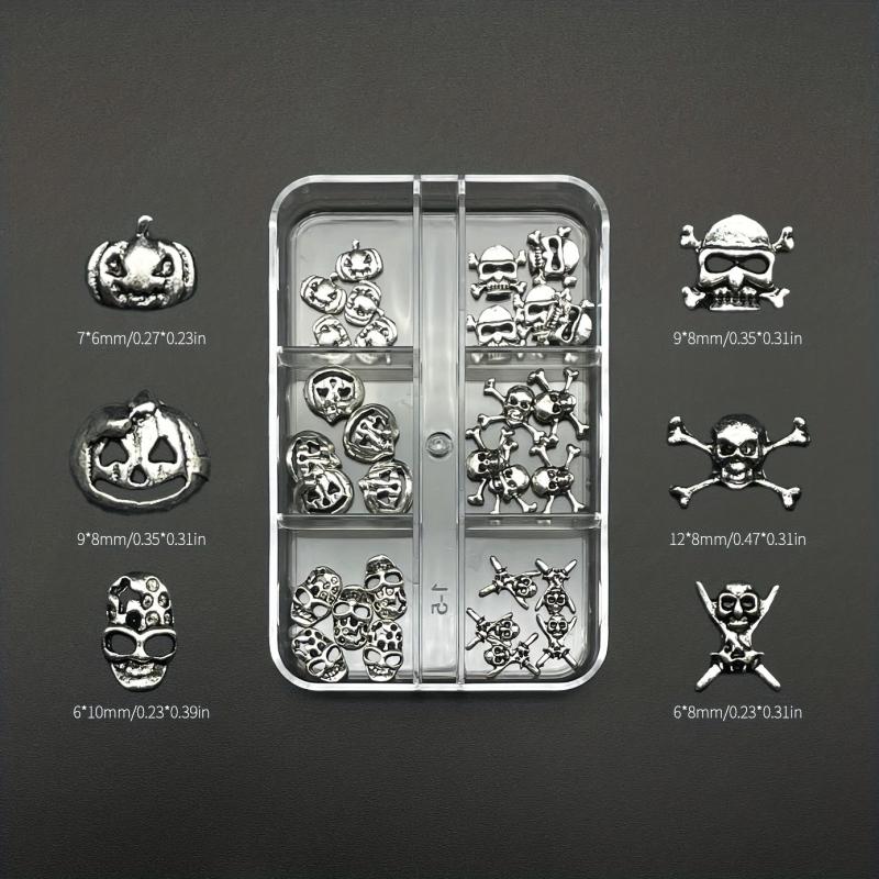 30Pcs Halloween Skeleton Nail Ornaments Set