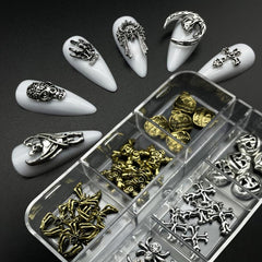 30Pcs Halloween Skeleton Nail Ornaments Set