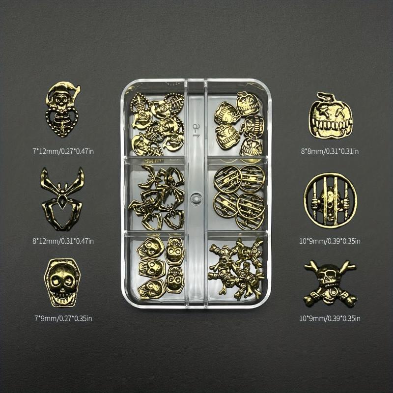 30Pcs Halloween Skeleton Nail Ornaments Set