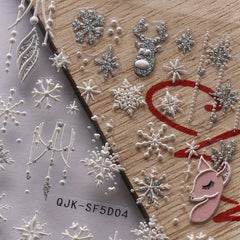 Embossed Glitter Nail Stickers Decals 5D Snowflake Winter Xmas