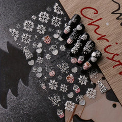 Embossed Glitter Nail Stickers Decals 5D Snowflake Winter Xmas