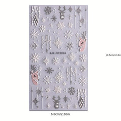 Embossed Glitter Nail Stickers Decals 5D Snowflake Winter Xmas