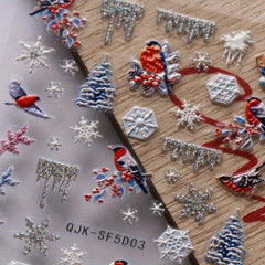 Embossed Glitter Nail Stickers Decals 5D Snowflake Winter Xmas