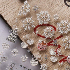 Embossed Glitter Nail Stickers Decals 5D Snowflake Winter Xmas