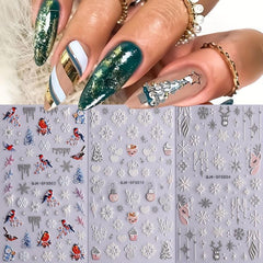 Embossed Glitter Nail Stickers Decals 5D Snowflake Winter Xmas